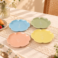 Ensemble d'assiettes en céramique à motifs floraux en relief, couleur pastel, assiettes à dîner, plats de service décoratifs pour la maison, la cuisine, la table de fête