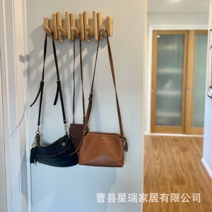 Perchero de pared de madera de color natural, organizador multifuncional para entrada con ganchos - Product Image 2