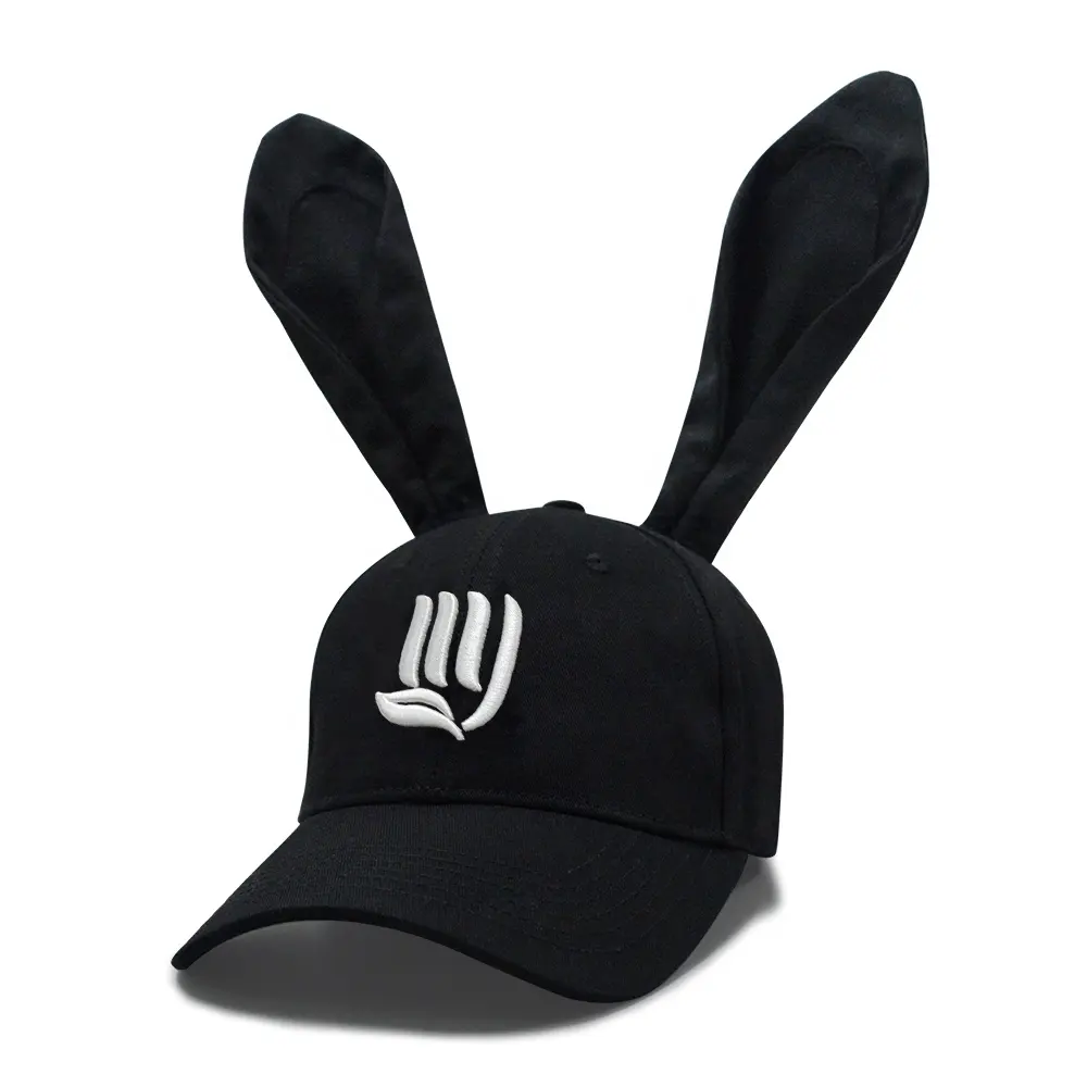 Fashion 3D Embroidered Long Eared Rabbit Baseball Caps 100% Cotton Twill Baseball Hats with Oxford Lining 6 panel Sport Caps