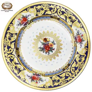 Dark Blue With Flower Royal Style Germany Fine Porcelain Dinnerware Set Fine China Dinnerware Set