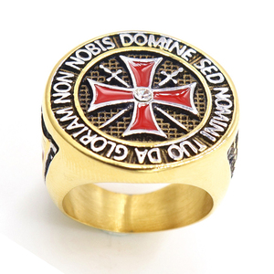 Bestseller Kreuz Edelstahlring für Männer Gold Rot Vintage-Stil Diamant Modisches Unisex Tägliches Accessoire Modeschmuck - Product Image 1