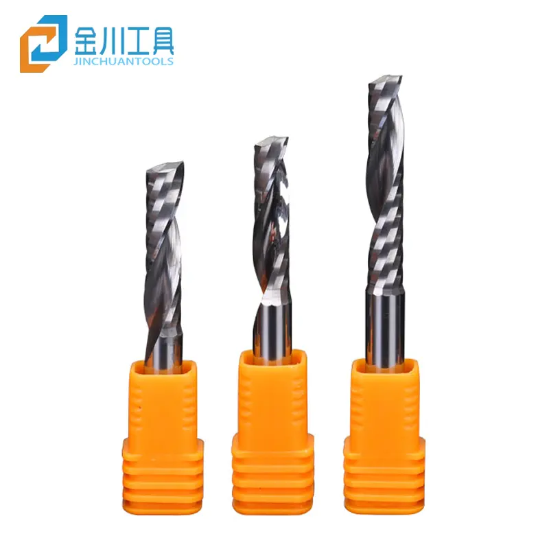 Jinchuan ponteiras de roteador, venda quente, espiral, flauta única, cnc, aço de tungstênio, ferramentas cnc com revestimento de cor, ponteira roteadora