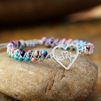 Meilleure vente transfrontalière : Bracelet d'amitié tressé fait main pour femme, avec perles en pierre naturelle de pierre impériale violette en forme de cœur, Woying