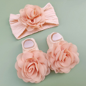 Ensemble bandeau antidérapant et chaussettes pour bébé, protection douce <span class=keywords><strong>de</strong></span> la fontanelle, bandeau mignon en mousseline avec grande fleur, accessoires capillaires pour nourrissons - Product Image 5