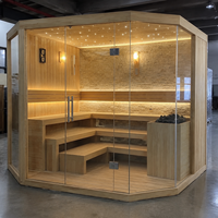 Sauna traditionnel d'intérieur en bois de pruche à prix d'usine avec verre trempé et ciel étoilé pour 3-4 personnes, idéal pour la détente à domicile et le spa