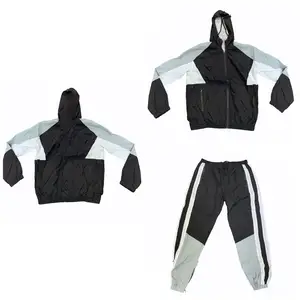 HuiLi OEM Mens Custom Logo Lapel Zip Up Nylon Jacket Top And Sweatpants Two Piece Sets Windbreaker Tracksuit Jogger Pants Set