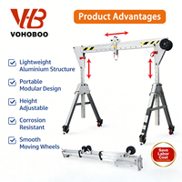 Grue portique mobile légère en alliage d'aluminium de 1 à 2 tonnes, hauteur réglable, pour entrepôt et maintenance, OEM disponible