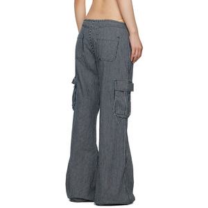 2023 Custom Casual comodi <span class=keywords><strong>pantaloni</strong></span> a gamba larga in cotone a righe nere <span class=keywords><strong>pantaloni</strong></span> Cargo a vita bassa <span class=keywords><strong>pantaloni</strong></span> <span class=keywords><strong>eleganti</strong></span> da donna - Product Image 3