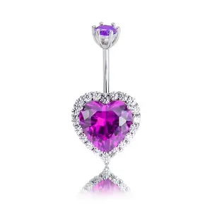 925 sterling silver love heart belly button ring rhodium plated navel piercing ring for women body piercing jewelry