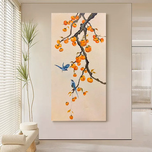 Peinture à l'huile peinte à la main, art abstrait, fleurs et oiseaux, décoration murale pour entrée, sans cadre, panneau arrière en métal - Product Image 1