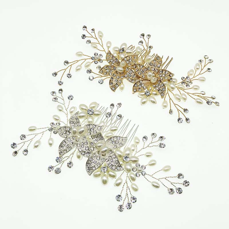 SHSS2006 оптовая продажа, свадебные аксессуары для волос ручной работы золотого цвета, свадебная расческа для волос со стразами для девочек