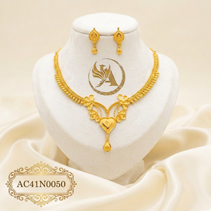 Conjunto de Collar y Aretes con Cuentas de Latón Chapado en Oro de 22K, Diseño de Corazón, Sin Níquel, Sin Plomo, Joyería Clásica para Mujer para Bodas - Product Image 1