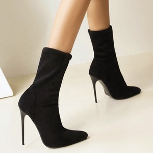 Bottines à talon aiguille, hauteur cheville, en daim PU extensible, sexy, pour femmes, talon fin, grande taille 48 - Product Image 3