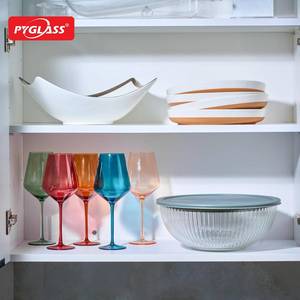Pyglass 8 bols à mélanger en verre nervuré avec couvercles hermétiques étanches - Sans BPA Préparation des repas Empilables Gain de place Emboîtables. - Product Image 2