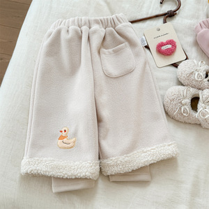 Girls Winter Fleece <b>Lined</b> <b>Pants</b> Solid Color Cotton With Duck Patch For Baby Casual Wear - Product Image 4