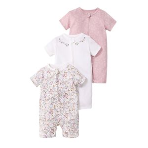 Mamasbabas Bộ đồ liền thân ba mảnh mùa hè dành cho trẻ em Unisex Bộ đồ liền thân 100% cotton tay ngắn Dây kéo hai đầu Tối giản - Product Image 4