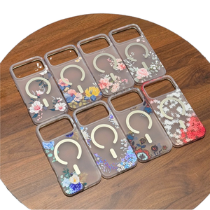 Nouvelle coque de téléphone semi-transparente florale mate effet givré antichoc en TPU+PC à aimants puissants pour 17 Pro Max 16 15 14 - Product Image 2