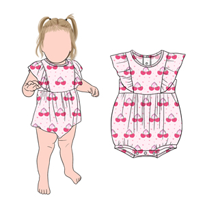 리틀 글로우 키즈 맞춤형 인기 상품 스윗 보우 & 과일 프린트 아기 여자 스냅 버튼 러플 바디수트 (키즈/어린이용) - Product Image 1