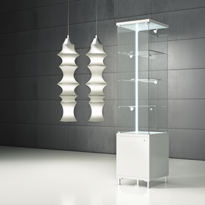 Vitrina Moderna de Vidrio 45x45x190cm, Blanco Brillante, Puerta con Cerradura, Estantes Ajustables en Altura, Iluminación LED - Product Image 3