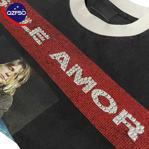 Camiseta QZFSO con Estampado DTG Personalizado y Pedrería, 100% Algodón, Talla Grande, 240 GSM, Estilo Urbano, Fabricante de Camisetas con Gráficos de Remaches - Product Image 3