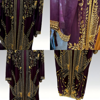 Abaya de Soirée de Luxe de Dubaï, Robe Longue Formelle Kaftan avec Broderie Dorée Perlée à la Main et Robe Intérieure en Maille à Manches Longues
