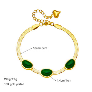 Emerald Snake Chain Jewelry <b>Set</b> Women's Clavicle Necklace <b>Bracelet</b> Bezel Setting Everyday Wear Gold Tone Fine Jewelry - Product Image 4