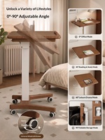 Escritorio Móvil Plegable Ajustable de Madera Maciza con Ruedas para el Hogar, Estudio, Dormitorio, Mesa de Escritura para Computadora Portátil BJ060