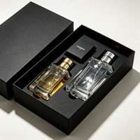 Flacon de parfum rectangulaire en verre transparent de luxe avec bouchon doré, atomiseur de parfum vide, étiquette personnalisée pour l'emballage de parfums cosmétiques