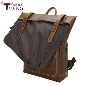 Tiding Men's <b>Backpack</b> Genuine Leather Crazy Horse Cowhide 20-35L Breathable Outdoor Travel Laptop Bag <b>Brown</b> - Product Image 3