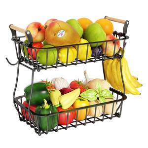 Detachable <b>Fruit</b> Basket Two Layer Black Kitchen Countertop Vegetable <b>Storage</b> With Handle - Product Image 5