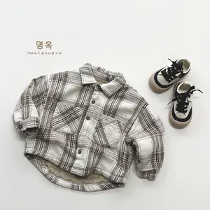 Großhandel Fan Boy Plaid Fleece Shirt Winter New Girl Koreanische Retro Top Jacke Jacke Kleine Kinder Flut Kinder kleidung