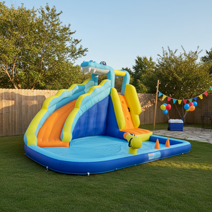 Castillo Inflable Personalizado, Juegos para Fiestas Infantiles y Tobogán Acuático, Casa de Brinco con Pistola de Agua y Piscina - Product Image 1