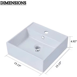 Lavabo de Baño Moderno de Cerámica Montado en Pared, Cuadrado, Blanco, Pequeño, con un Solo Orificio para Grifo, Duradero y Fácil de Instalar - Product Image 3
