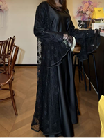 Ensemble Abaya à sequins et dentelle, ouvert sur le devant, deux pièces avec robe longue intérieure en satin, tenue élégante et modeste pour femmes musulmanes au quotidien