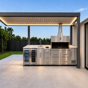 Barbecue encastré en acier inoxydable, meuble de cuisine extérieur sur mesure, style américain - Product Image 1