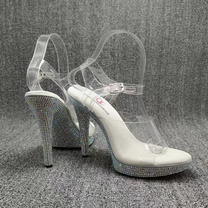 Nuovo Stile Sandali Bikini Sexy con 2 Diamanti Frontali e 12 Posteriori in Vera Pelle, Punta Aperta, Tacco Ultra Alto, Antiscivolo - Product Image 3