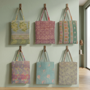 กระเป๋าผ้าฝ้ายลายดอกไม้สไตล์วินเทจแบบดั้งเดิม - Product Image 3