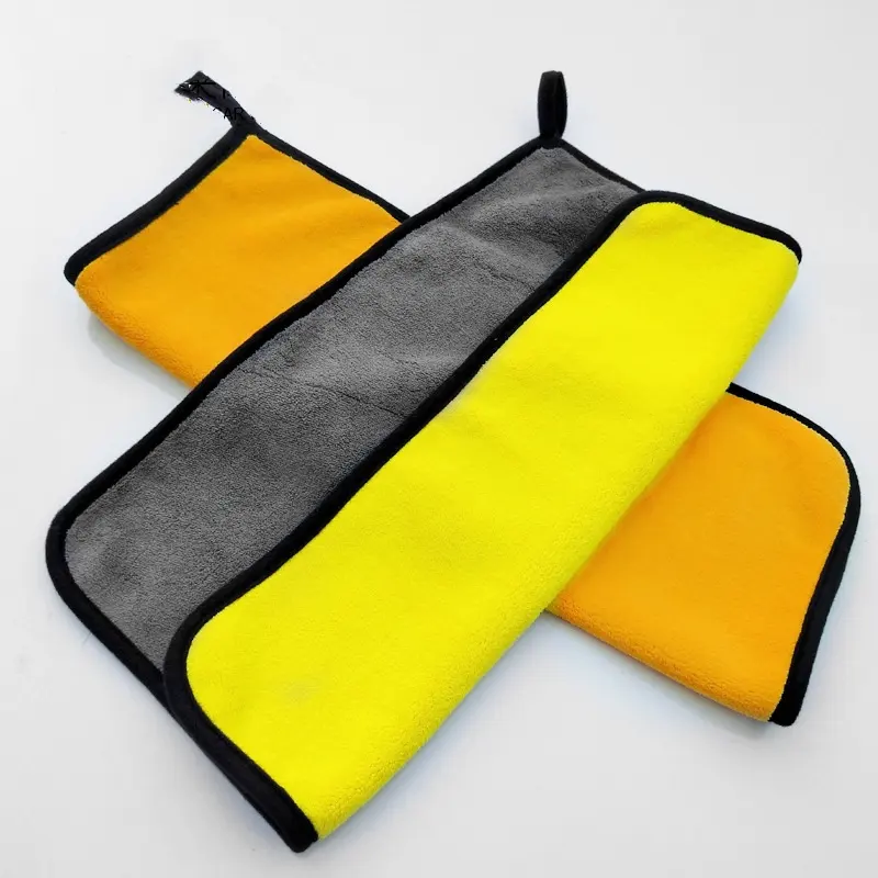 16" Microfiber Cleaning Towels Double-Sided Yellow Soft Coral Fleece 400 800 GSM Customized Logo Print for Car Use