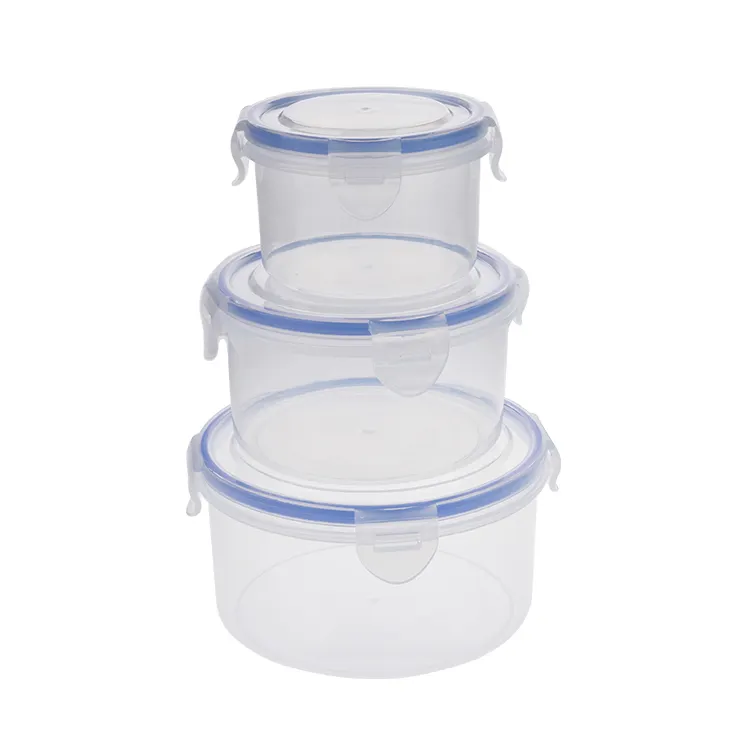 Round shape 3pcs in set Food grade PP Plastic Food Fresh Storage Container box crisper tray with different capacity