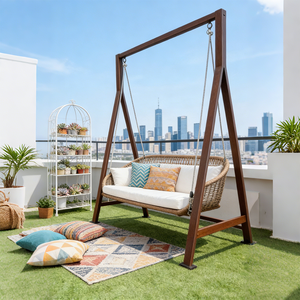 Chaise suspendue d'extérieur en aluminium moulé, <span class=keywords><strong>jardin</strong></span>, patio, trois places, auvent, hôtel commercial, parc, mobilier robuste, résistant aux intempéries - Product Image 5