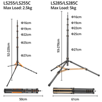 Support d'éclairage en fibre de carbone QZSD LS255C, trépied portable pour photographie, support de lumière pour lampe LED, flash, boîte à lumière, monopode de voyage