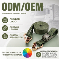 Sangle de fixation à boucle à came de 1 pouce, en polyester vert militaire, petite ceinture de fixation avec doubles crochets pour la sécurisation du chargement de moto