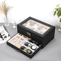 Dubbellaags Lederen Sieraden Horloge Hoesje Glazen Deksel Zonnebril Set Geschenkdoos Horloge Doos Met Lade
