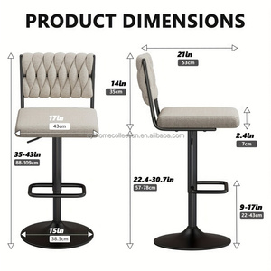 Hiện đại xoay thanh phân có thể điều chỉnh chiều cao truy cập dệt trở lại cơ sở màu đen bọc vải cho nhà bếp ngoài trời đảo quán rượu - Product Image 4