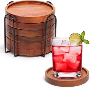 Wooden Stackable Reusable <b>Drink</b> <b>Coasters</b> Acacia Wood Round <b>Coasters</b> for Coffee Table Bar Home Desk Supplies - Product Image 4