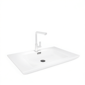 Lavabo encastré SMC pour salle de bain, 31,5x18,1x5,1 pouces, blanc, rectangulaire, à encastrer, à trou unique, design minimaliste - Product Image 1