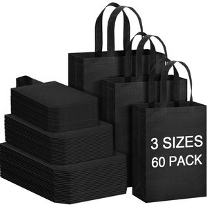 Sacs fourre-tout réutilisables en non-tissé, 3 tailles, sacs de courses pliables avec poignées, lot de 60, usage professionnel - Product Image 1