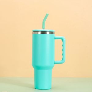 40oz Tumbler With Lid <b>Straw</b> With Handle Double Wall Insulated Vacuum Adventure Travel Mug Powder Coated Custom Logo Color - Product Image 1