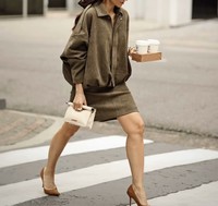 Veste courte en faux daim à ourlet bouffant pour femme, multicolore, style rétro, utilitaire, pour l'automne et l'hiver, décontractée