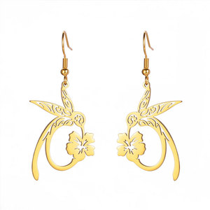 Pendientes de Moda de Alta Calidad con Diseño de Colibrí en Acero Inoxidable 316L, Chapados en Oro PVD de 14k y 18k, para Mujer - Product Image 5
